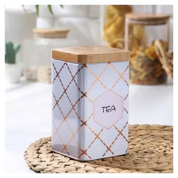 Банка для сыпучих продуктов «Чай. линии», 9×9×15 см, цвет белый