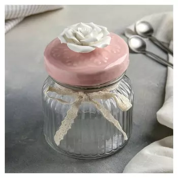 Банка для сыпучих продуктов «Роза», 600 мл, цвет крышки розовый