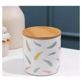 Банка для сыпучик продуктов «Золотое перо», 500 мл, 10×11 см, цвет белый