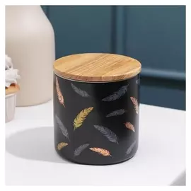 Банка для сыпучик продуктов «Золотое перо», 500 мл, 10×11 см, цвет чёрный