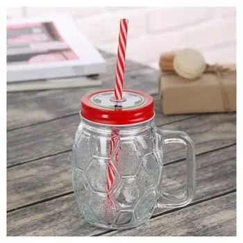 Банка с ручкой 500 мл "Мяч", с крышкой и трубочкой