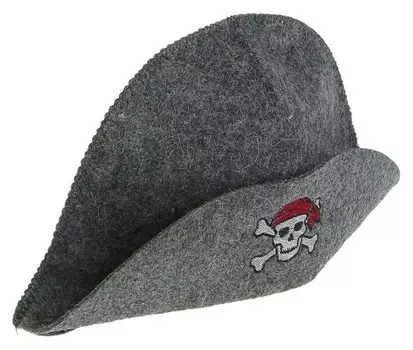 Банная шапка с выш. «Пират», войлок серый