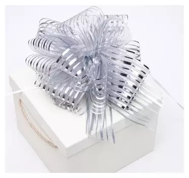 Бант-шар №10 "Полоски", цвет серебро