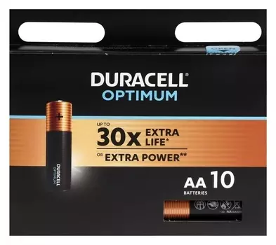Батарейка алкалиновая Duracell Optimum, AA, Lr6-10bl, 1.5в, блистер, 10 шт.