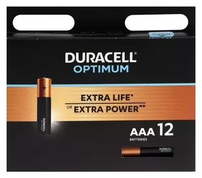 Батарейка алкалиновая Duracell Optimum, Aaa, Lr03-12bl, 1.5в, блистер, 12 шт.