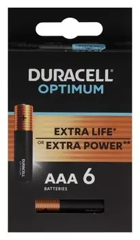 Батарейка алкалиновая Duracell Optimum, Aaa, Lr03-6bl, 1.5в, блистер, 6 шт.
