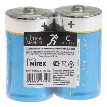 Батарейка алкалиновая Mirex, C, Lr14-2s, 1.5в, спайка, 2 шт.