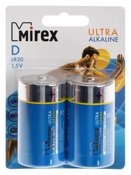 Батарейка алкалиновая Mirex, D, Lr20-2bl, 1.5в, блистер, 2 шт.