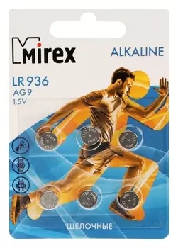 Батарейка алкалиновая Mirex, Lr936, Ag9, 1.5в, блистер, 6 шт