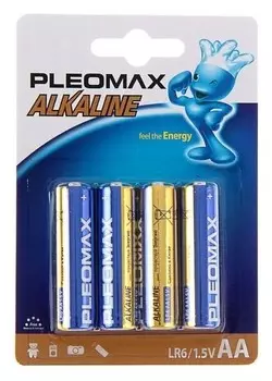 Батарейка алкалиновая Pleomax, AA, Lr6-4bl, 1.5в, блистер, 4 шт.