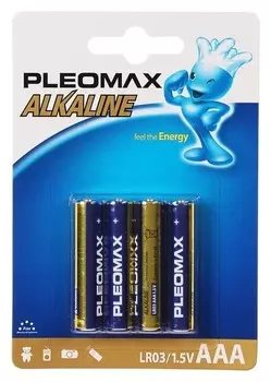 Батарейка алкалиновая Pleomax, Aaa, Lr03-4bl, 1.5в, блистер, 4 шт.