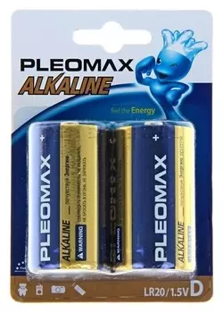 Батарейка алкалиновая Pleomax, D, Lr20-2bl, 1.5в, блистер, 2 шт.