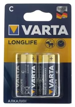 Батарейка алкалиновая Varta Longlife, C, Lr14-2bl, 1.5в, блистер, 2 шт.
