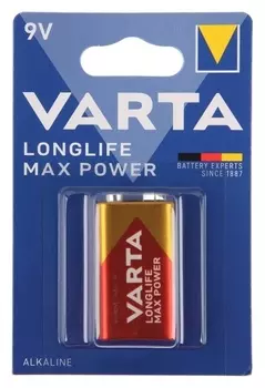 Батарейка алкалиновая Varta Longlife MAX Power, 6lr61-1bl, 9В, крона, блистер, 1 шт.