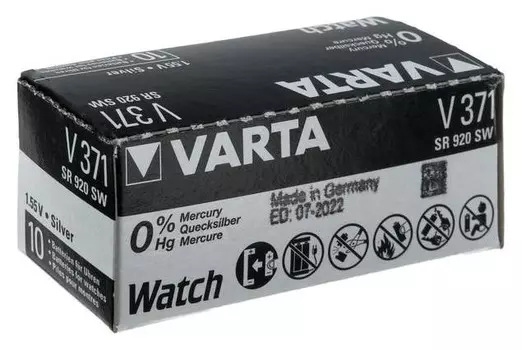 Батарейка цинковая Varta, V371 (Sr920sw/g6)-1bl, 1.55в, блистер, 1 шт.