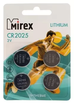 Батарейка литиевая Mirex, Cr2025-4bl, 3В, блистер, 4 шт.