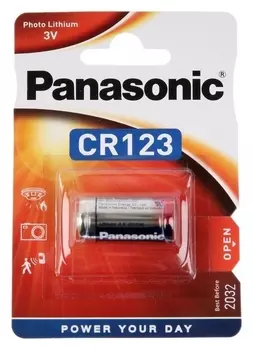 Батарейка литиевая Panasonic, 123-1bl (123a), 3В, блистер, 1шт.