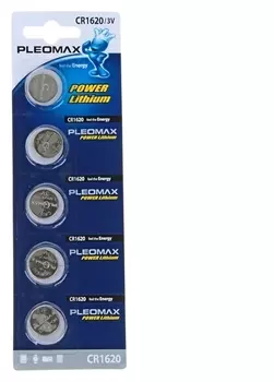 Батарейка литиевая Pleomax, Cr1620-5bl, 3В, блистер, 5 шт.