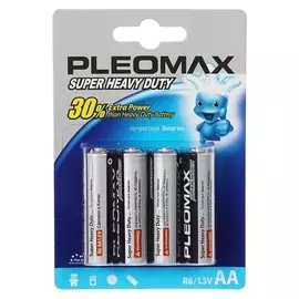 Батарейка солевая Pleomax Super Heavy Duty, AA, R6-4bl, 1.5в, блистер, 4 шт.