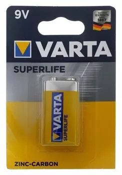Батарейка солевая Varta Superlife, 6f22-1bl, 9В, крона, блистер, 1 шт.