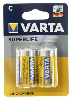 Батарейка солевая Varta Superlife, C, R14-2bl, 1.5в, блистер, 2 шт.