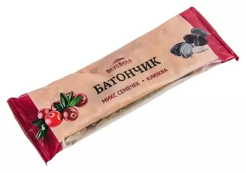 Батончик вкусвилл твердый семечек-клюква, 35г