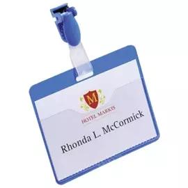 Бейджи горизонтальные (60х90 мм), комплект 25 шт., поворотный клип, голубые, Durable