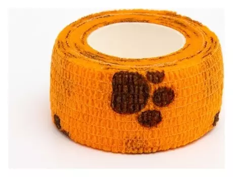 Бинт самофиксирующийся разрывной "Лапки", 2,5 см х 4,5 м, оранжевый