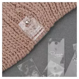 Бирка с кнопкой «Ручная работа», 7 × 2 см, 10 шт, цвет прозрачный/серебряный