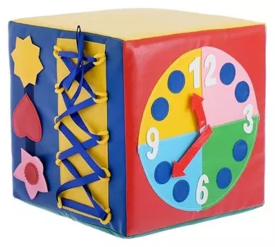 Бизикубик развивающий тактильный «Часики», 30 × 30 см, по методике монтессори
