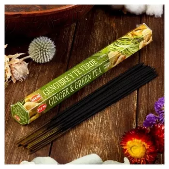 Благовония HEM "Ginger &amp; Green Tea. имбирь и зелёный чай", 20 палочек в упаковке, шестигранн