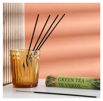 Благовония HEM "Green Tea. зеленый чай", 20 палочек в упаковке, шестигранник