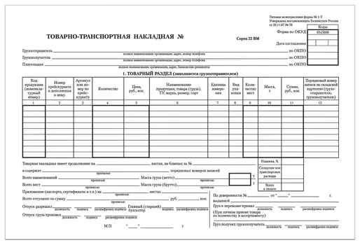 Бланк бухгалтерский, офсет, "Товарно-транспортная накладная", А4 (198х275 мм), спайка 100 шт., Brauberg, 130135