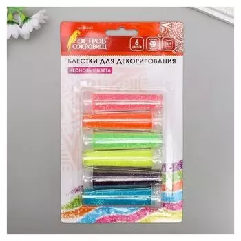 Блестки для декора (Глиттер) "Набор неон" 6 цветов по 6,5 грамм