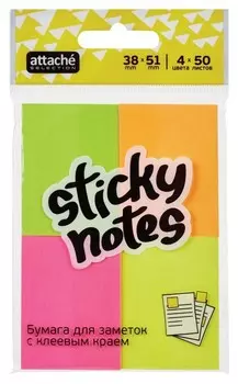 Блок-кубик Attache Selection с клеев. краем 38х51, неон, 4 цвета 50х4