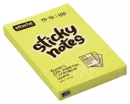 Блок-кубик Attache Selection с клеев. краем 76х51, неон, желтый 100л