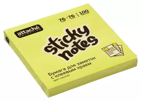 Блок-кубик Attache Selection с клеев. краем 76х76, неон, желтый 100л