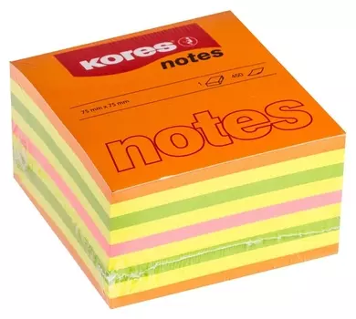 Блок-кубик Kores бум.для зам. 75х75 неон. гамма 4цв. 450л. 48465