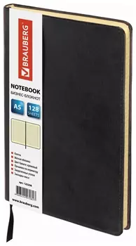 Блокнот А5 (148х218 мм), Brauberg "Income", 128 л., гладкий кожзаменитель, клетка, черный, 125208