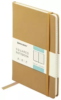 Блокнот А5 (148x218 мм), Brauberg "Metropolis Special", под кожу, 80 л., резинка, клетка, золотистый, 113333