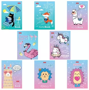 Блокнот малый формат (105х145мм) А6, 24 л., скоба, мелованная бумага, Hatber, "Милые создания" (8 дизайнов), 24б6в1