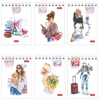 Блокнот малый формат (75х105 мм) А7, 60 л., гребень, картон, клетка, Hatber "Happy Time", 60б7в1гр