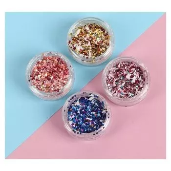 Блёстки для декора, крупные и мелкие, 4 баночки