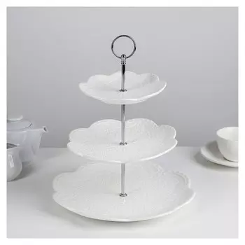 Блюдо 3 яруса «Сьюзен», D=15,5/25,5/27 см, цвет белый