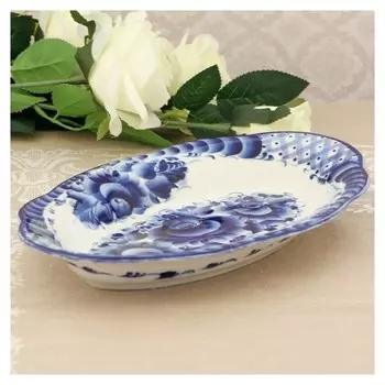 Блюдо «Цветы», 30×19×3,5 см, гжель