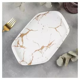 Блюдо фигурное «Аура», 25,3×15,3×2,1 см, цвет бело-золотой