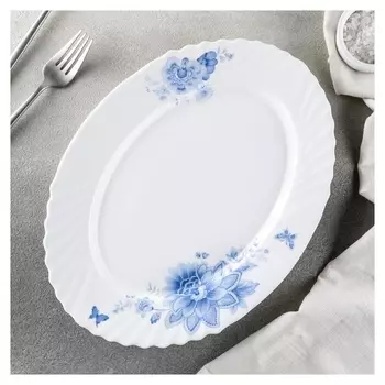 Блюдо овальное доляна «Синий бриз», 30×22 см, цвет белый