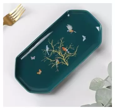 Блюдо овальное «Колибри», 24×11,5×2 см, цвет зелёный