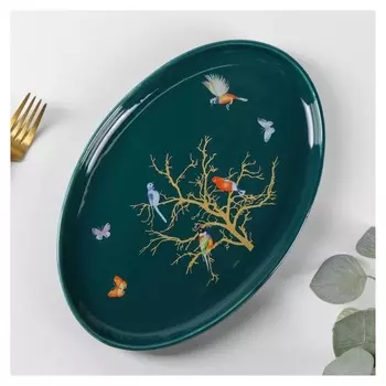 Блюдо овальное «Колибри», 29×19×2 см, цвет зелёный
