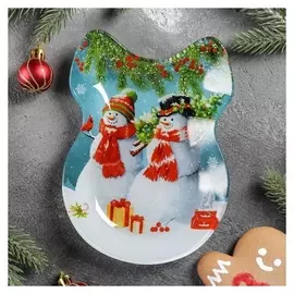 Блюдо сервировочное доляна «Бант. снеговики», 18,5×13 см